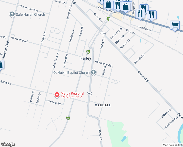 map of restaurants, bars, coffee shops, grocery stores, and more near 498 Oaks Rd in Paducah