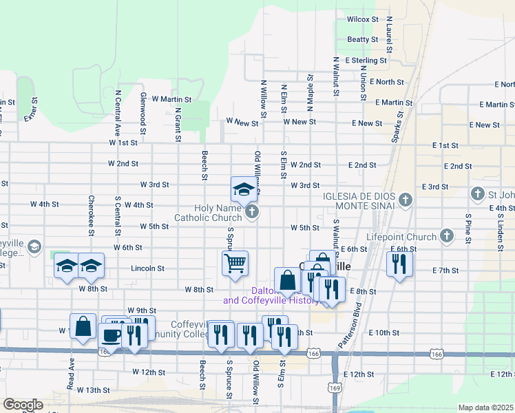 map of restaurants, bars, coffee shops, grocery stores, and more near 406 Old Willow Street in Coffeyville
