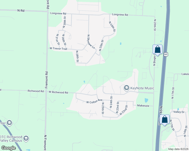 map of restaurants, bars, coffee shops, grocery stores, and more near 2506 North Skyview Lane in Ozark