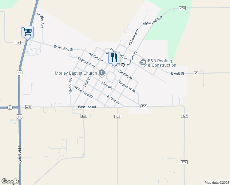 map of restaurants, bars, coffee shops, grocery stores, and more near 216 Virginia East in Morley