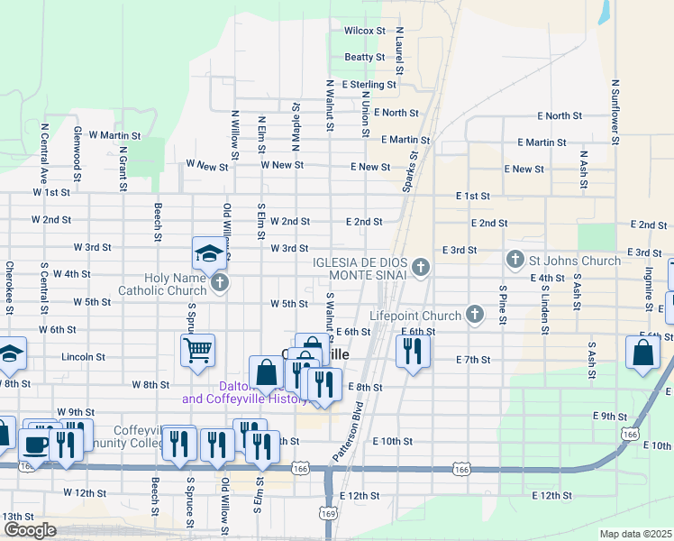 map of restaurants, bars, coffee shops, grocery stores, and more near 304 North Walnut Street in Coffeyville