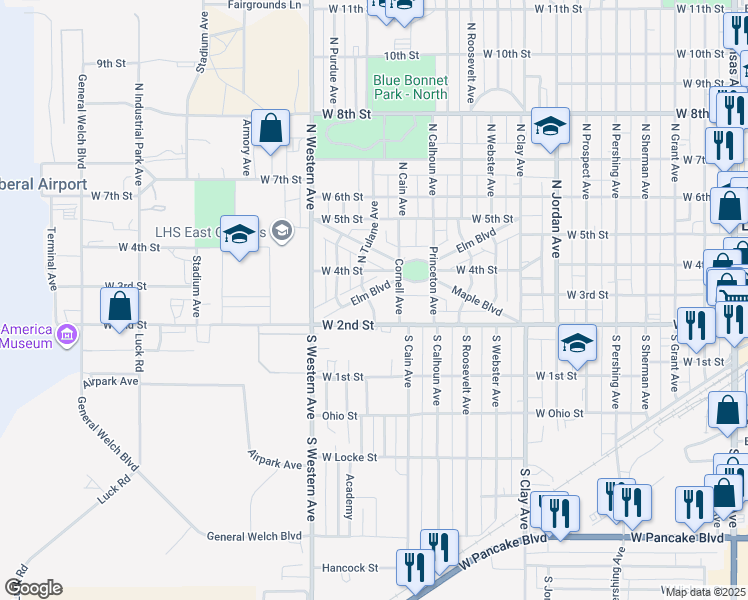 map of restaurants, bars, coffee shops, grocery stores, and more near 301-323 North Tulane Avenue in Liberal