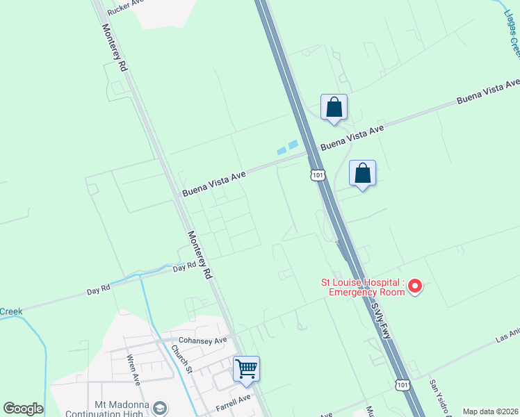 map of restaurants, bars, coffee shops, grocery stores, and more near 2 Buena Vista Avenue in Gilroy