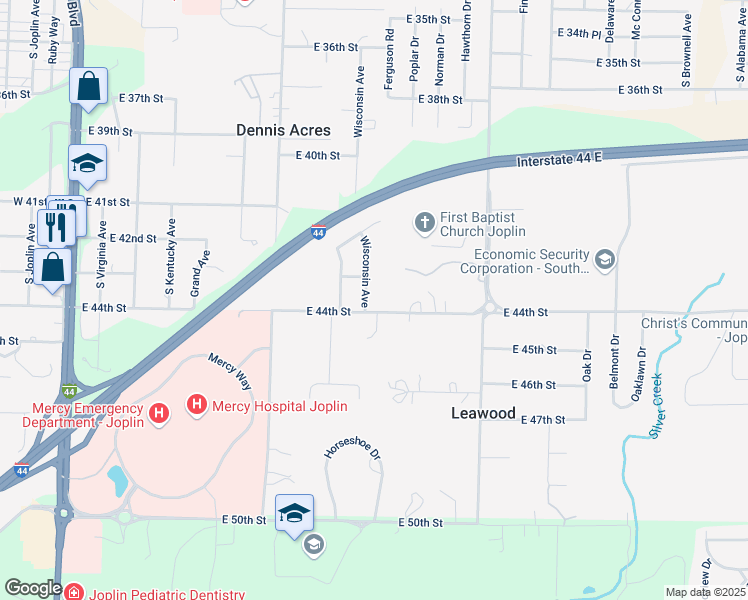 map of restaurants, bars, coffee shops, grocery stores, and more near 4325 Wisconsin Avenue in Joplin