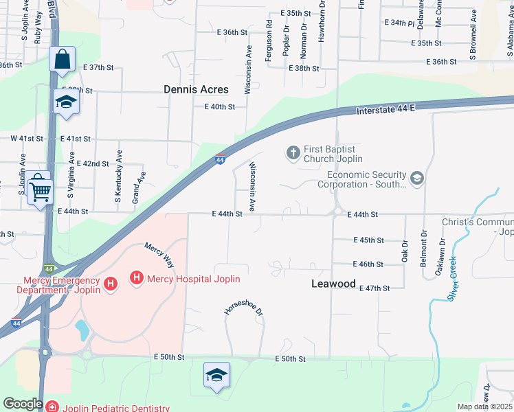 map of restaurants, bars, coffee shops, grocery stores, and more near 4325 Wisconsin Avenue in Joplin