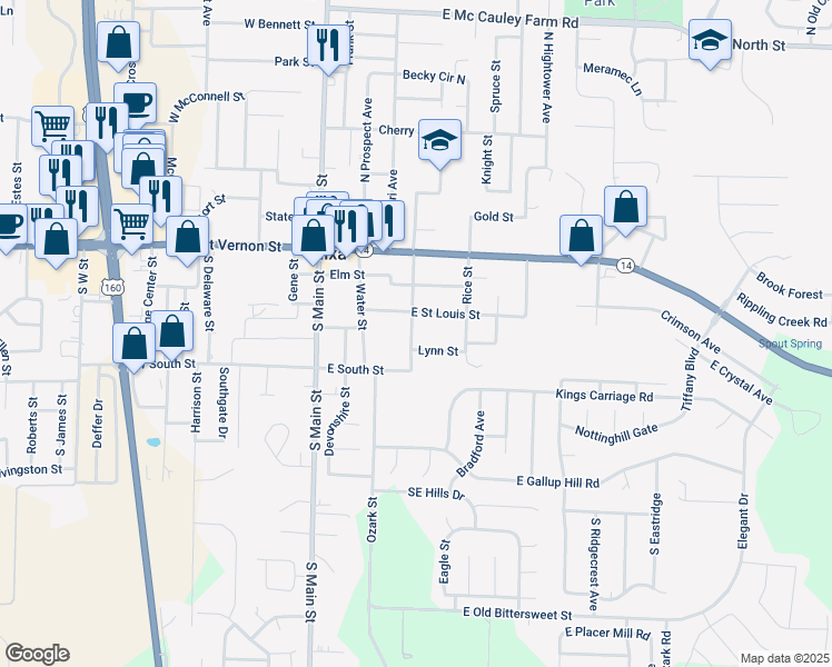 map of restaurants, bars, coffee shops, grocery stores, and more near 306 South Market Street in Nixa