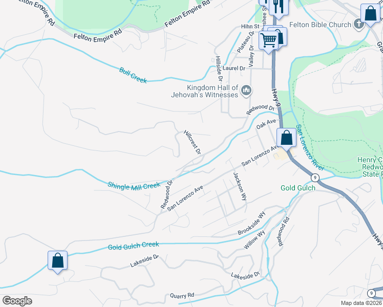 map of restaurants, bars, coffee shops, grocery stores, and more near 620 Pleasant Way in Felton