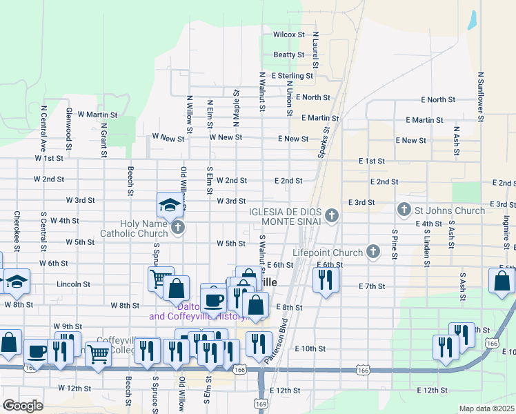 map of restaurants, bars, coffee shops, grocery stores, and more near 304 North Walnut Street in Coffeyville