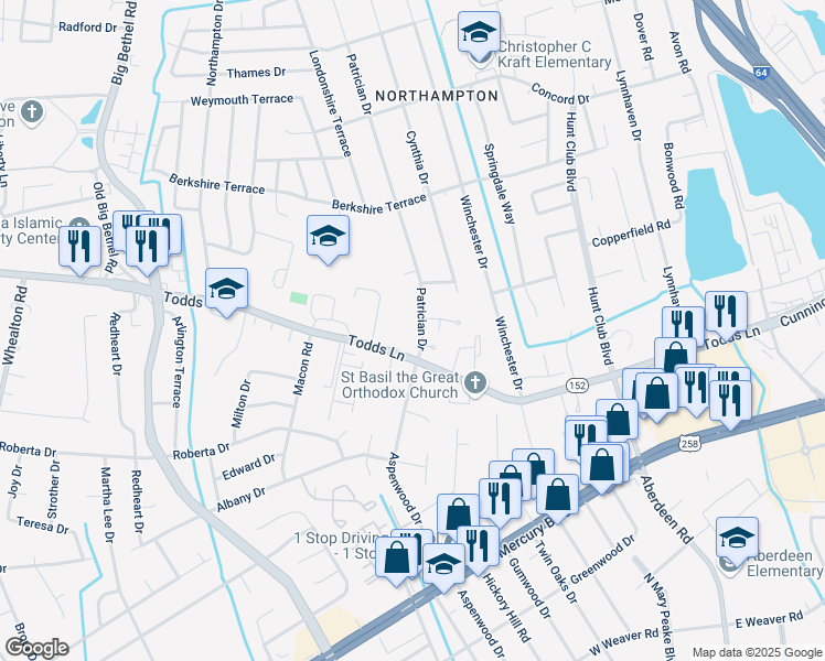 map of restaurants, bars, coffee shops, grocery stores, and more near 1 Marie Circle in Hampton