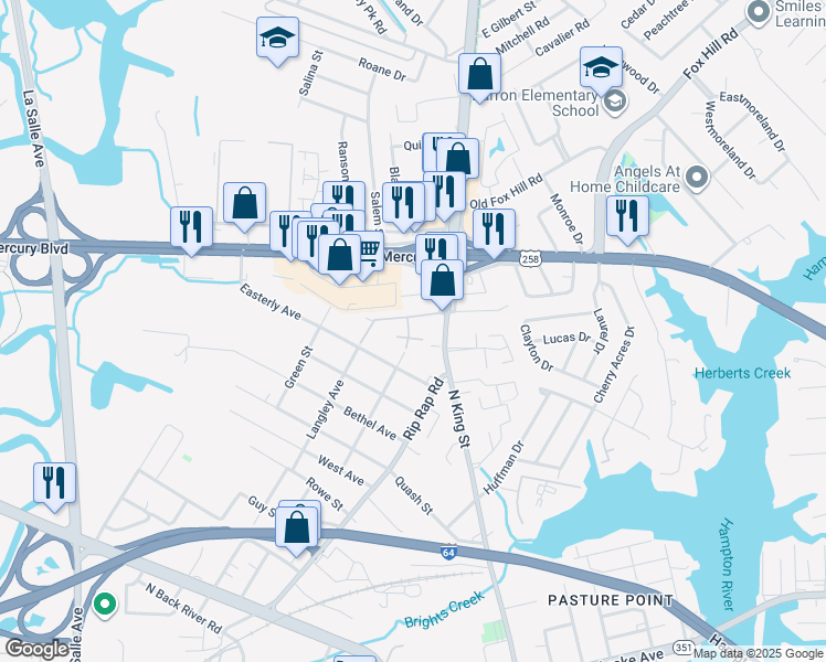 map of restaurants, bars, coffee shops, grocery stores, and more near 11 Foley Street in Hampton