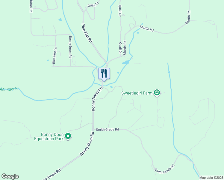 map of restaurants, bars, coffee shops, grocery stores, and more near 3980 Bonny Doon Road in Santa Cruz