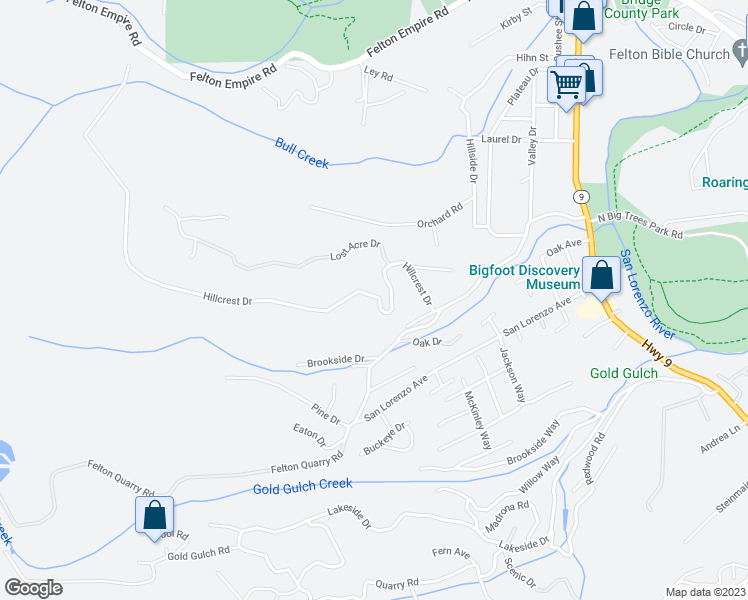 map of restaurants, bars, coffee shops, grocery stores, and more near 921 Hillcrest Drive in Felton