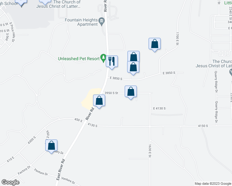 map of restaurants, bars, coffee shops, grocery stores, and more near 922 East 3950 South in St. George
