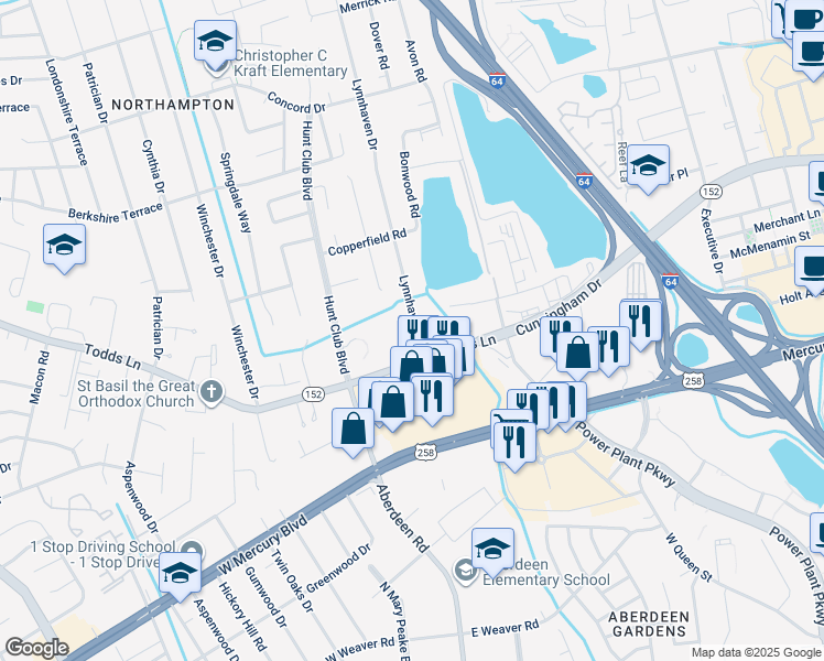 map of restaurants, bars, coffee shops, grocery stores, and more near 7 Lynnhaven Drive in Hampton