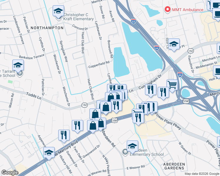 map of restaurants, bars, coffee shops, grocery stores, and more near 1725 Todds Lane in Hampton
