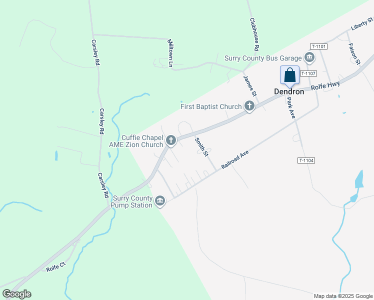 map of restaurants, bars, coffee shops, grocery stores, and more near 2200 Rolfe Highway in Dendron