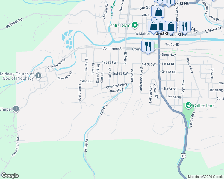 map of restaurants, bars, coffee shops, grocery stores, and more near 503 Pulaski Street in Pulaski