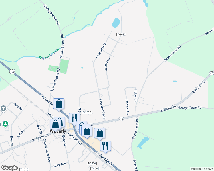 map of restaurants, bars, coffee shops, grocery stores, and more near 306 Jasper Lane in Waverly