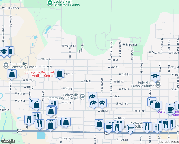 map of restaurants, bars, coffee shops, grocery stores, and more near 1014 West 4th Street in Coffeyville