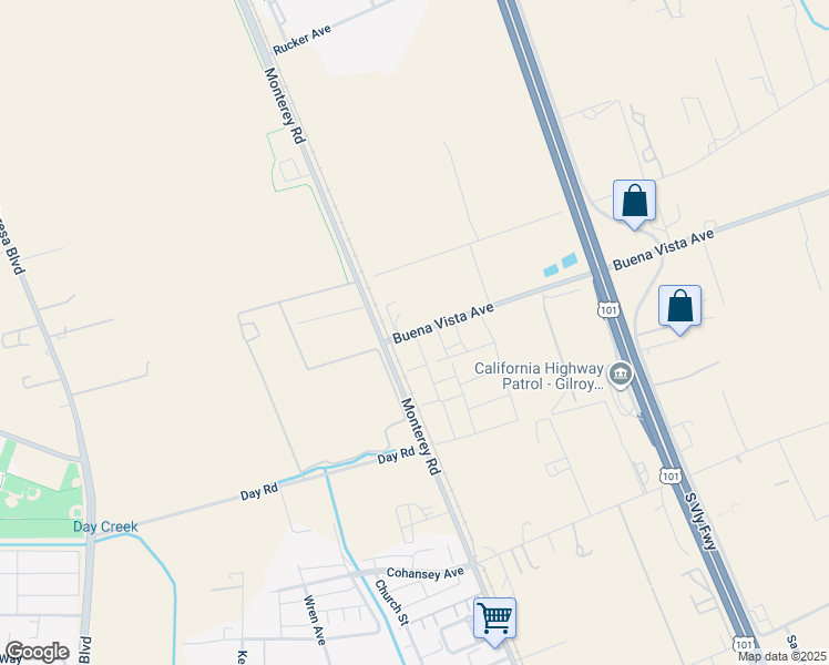 map of restaurants, bars, coffee shops, grocery stores, and more near 2 Buena Vista Avenue in Gilroy