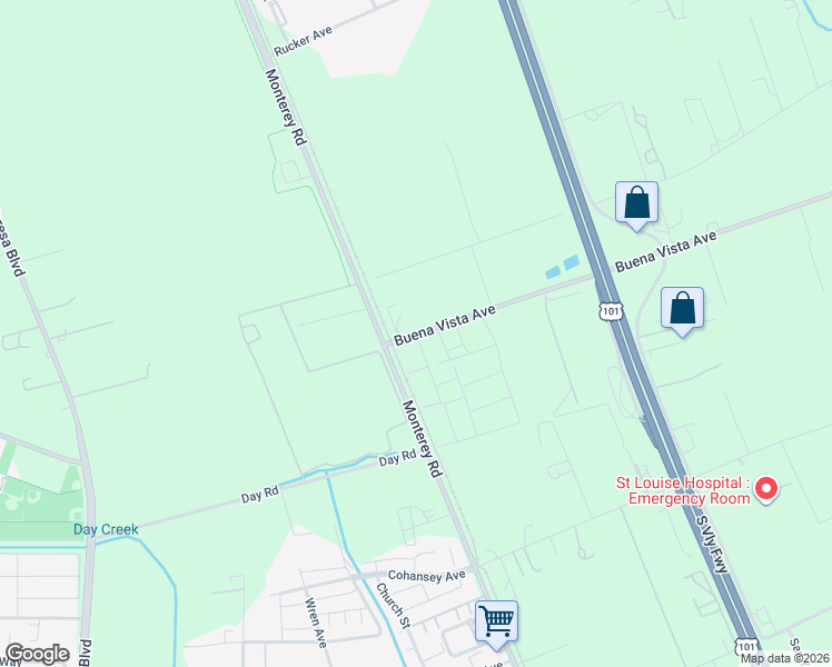 map of restaurants, bars, coffee shops, grocery stores, and more near 2 Buena Vista Avenue in Gilroy