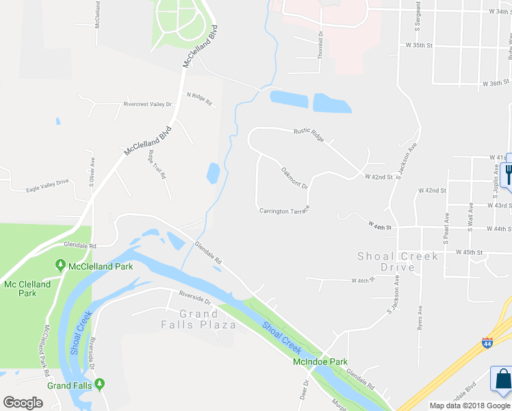 map of restaurants, bars, coffee shops, grocery stores, and more near 1010 Carrington Terrace in Joplin