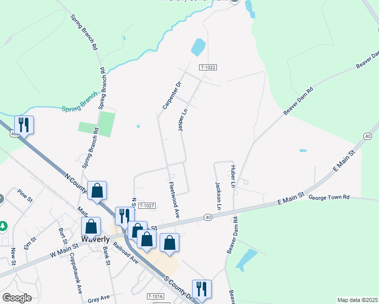 map of restaurants, bars, coffee shops, grocery stores, and more near 311 Jasper Lane in Waverly
