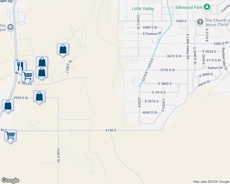 map of restaurants, bars, coffee shops, grocery stores, and more near Bentley Road in St. George