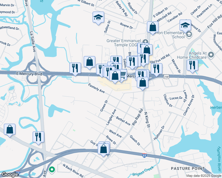 map of restaurants, bars, coffee shops, grocery stores, and more near 26 Green Street in Hampton