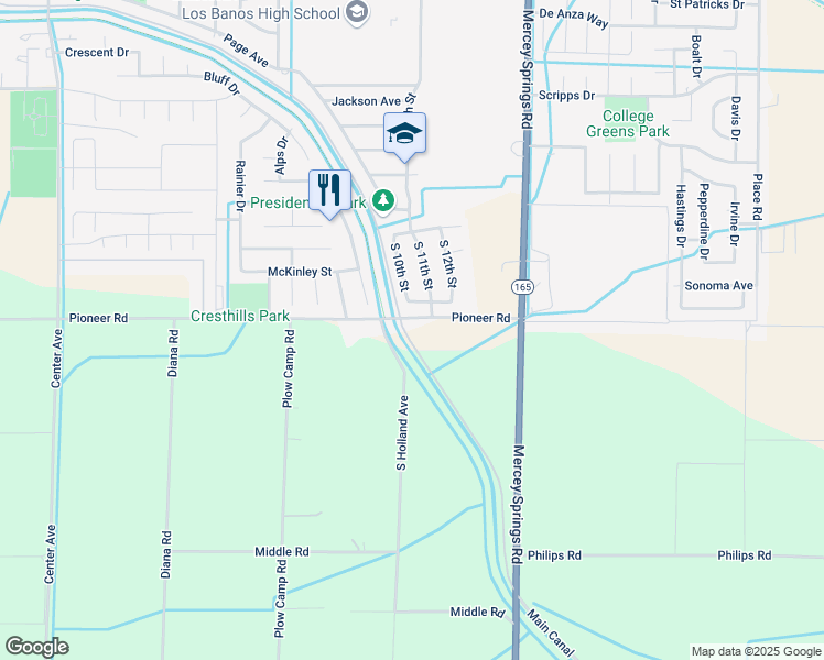 map of restaurants, bars, coffee shops, grocery stores, and more near 1007 Wilson Avenue in Los Banos