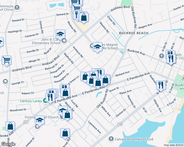 map of restaurants, bars, coffee shops, grocery stores, and more near 2009 Whitman Place in Hampton
