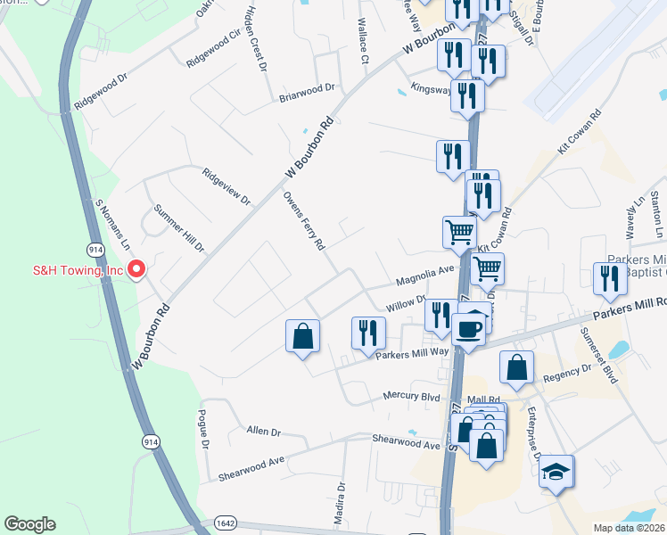map of restaurants, bars, coffee shops, grocery stores, and more near 2256 Owens Ferry Road in Somerset