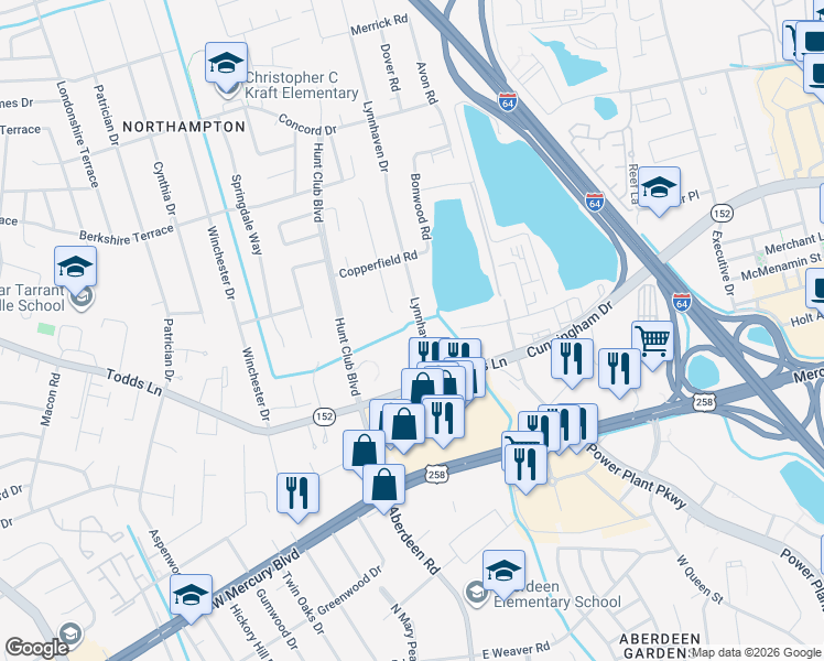 map of restaurants, bars, coffee shops, grocery stores, and more near 2 Keeton Court in Hampton