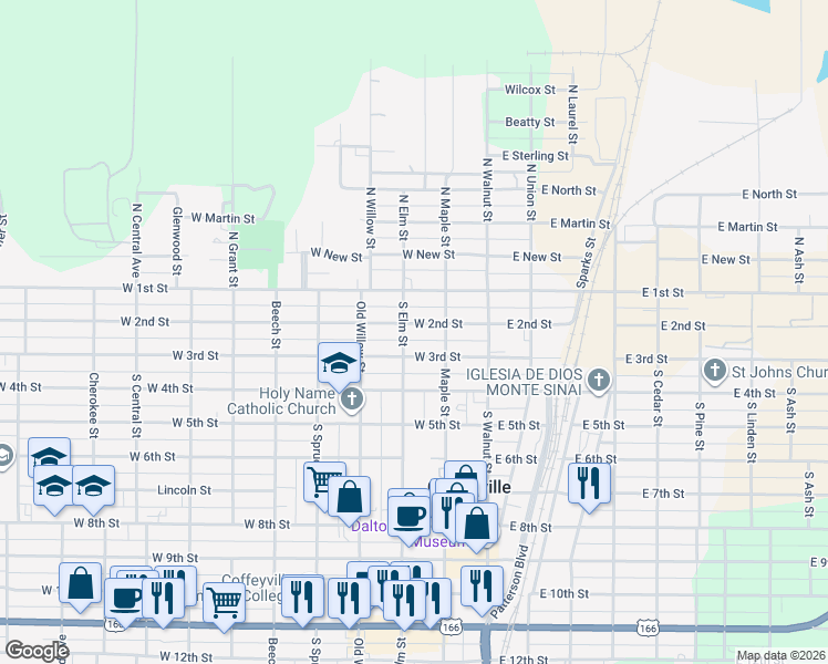 map of restaurants, bars, coffee shops, grocery stores, and more near 306 West 2nd Street in Coffeyville