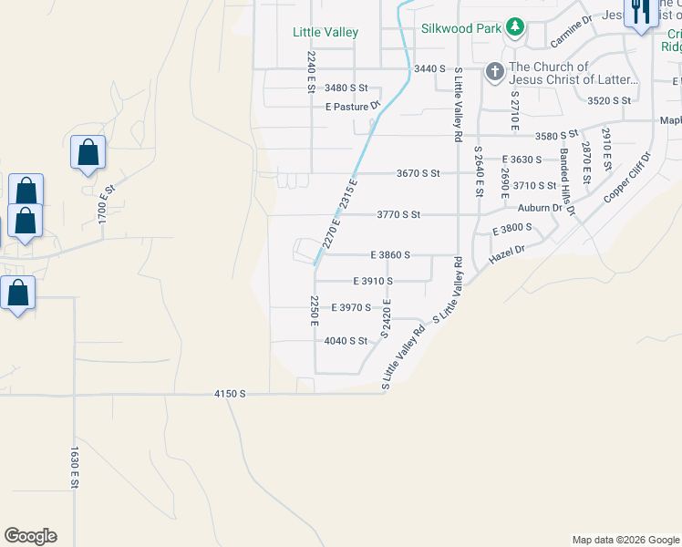map of restaurants, bars, coffee shops, grocery stores, and more near 2311 East 3910 South in St. George