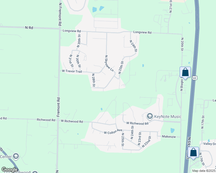 map of restaurants, bars, coffee shops, grocery stores, and more near 2506 North Skyview Lane in Ozark