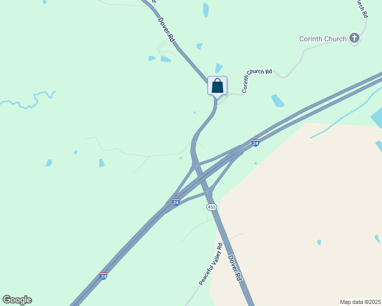 map of restaurants, bars, coffee shops, grocery stores, and more near Dover Road in Grand Rivers