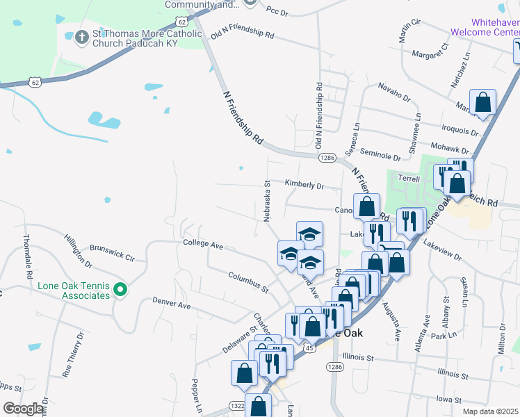 map of restaurants, bars, coffee shops, grocery stores, and more near 2901-2951 Nebraska Street in Paducah