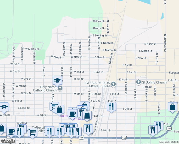 map of restaurants, bars, coffee shops, grocery stores, and more near 100 West 2nd Street in Coffeyville