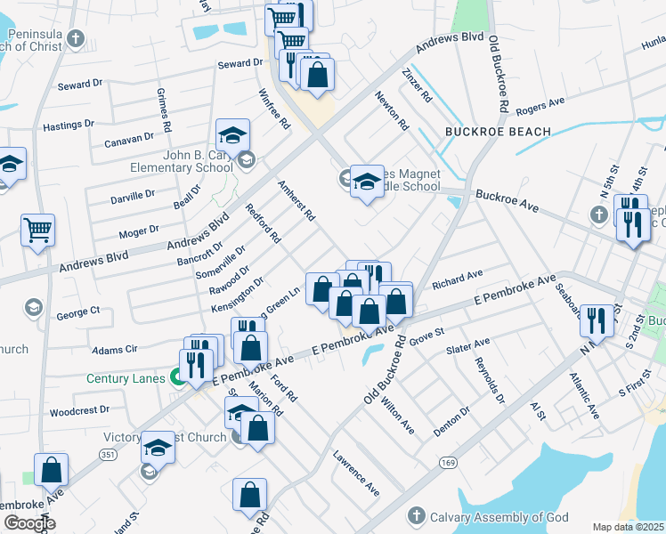 map of restaurants, bars, coffee shops, grocery stores, and more near 2009 Whitman Place in Hampton