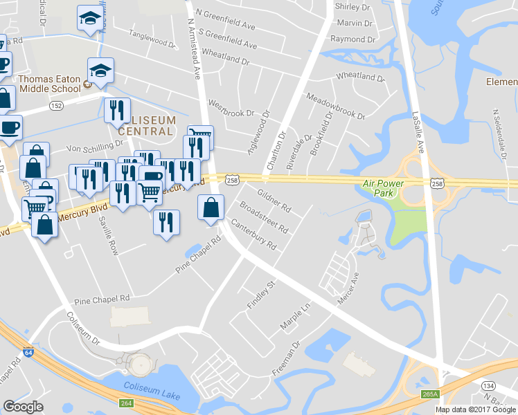 map of restaurants, bars, coffee shops, grocery stores, and more near 1818 Broadstreet Road in Hampton