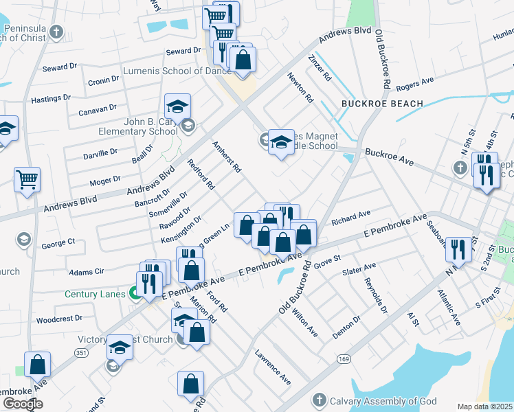 map of restaurants, bars, coffee shops, grocery stores, and more near 2009 Whitman Place in Hampton