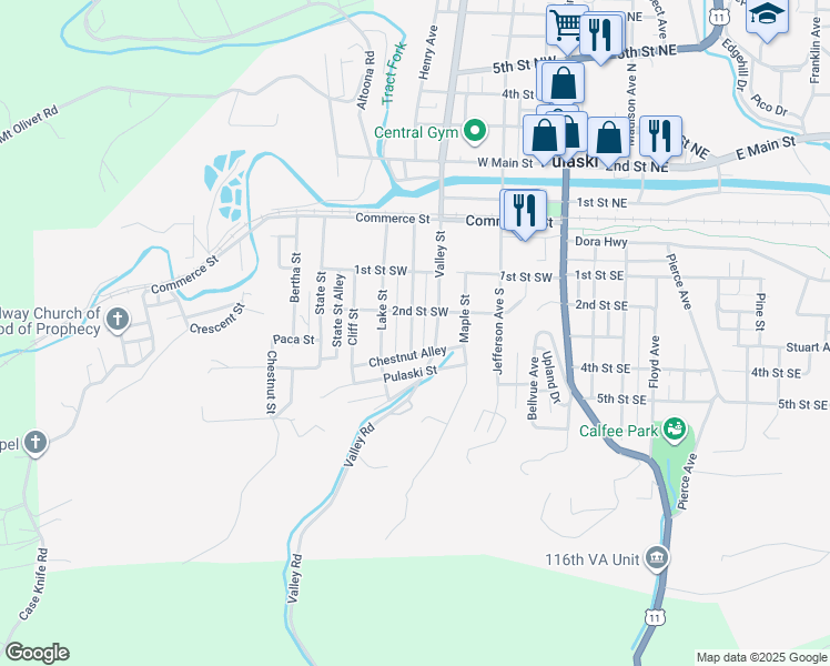 map of restaurants, bars, coffee shops, grocery stores, and more near 217 Lagrange Street in Pulaski