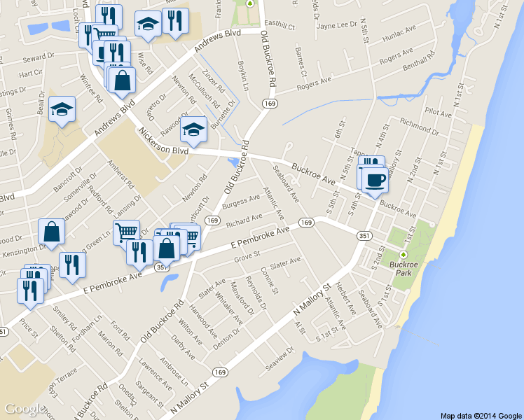 map of restaurants, bars, coffee shops, grocery stores, and more near 2045 Richard Avenue in Hampton