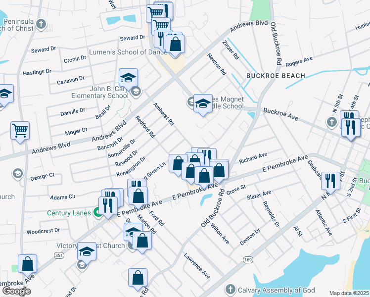 map of restaurants, bars, coffee shops, grocery stores, and more near 2009 Whitman Place in Hampton