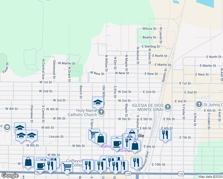 map of restaurants, bars, coffee shops, grocery stores, and more near 306 West 2nd Street in Coffeyville
