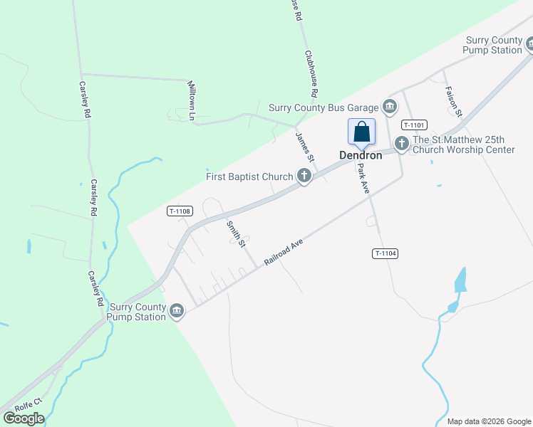 map of restaurants, bars, coffee shops, grocery stores, and more near 2412 Rolfe Highway in Dendron