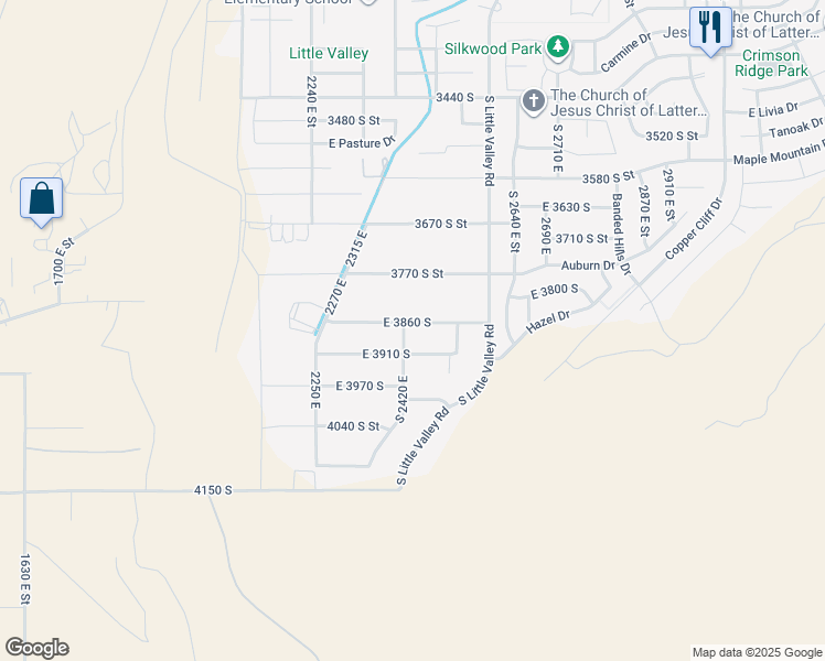 map of restaurants, bars, coffee shops, grocery stores, and more near 2434 East 3860 South in St. George