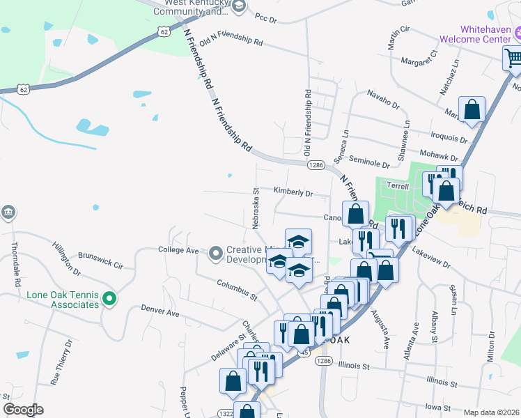 map of restaurants, bars, coffee shops, grocery stores, and more near 2956 Nebraska Street in Paducah