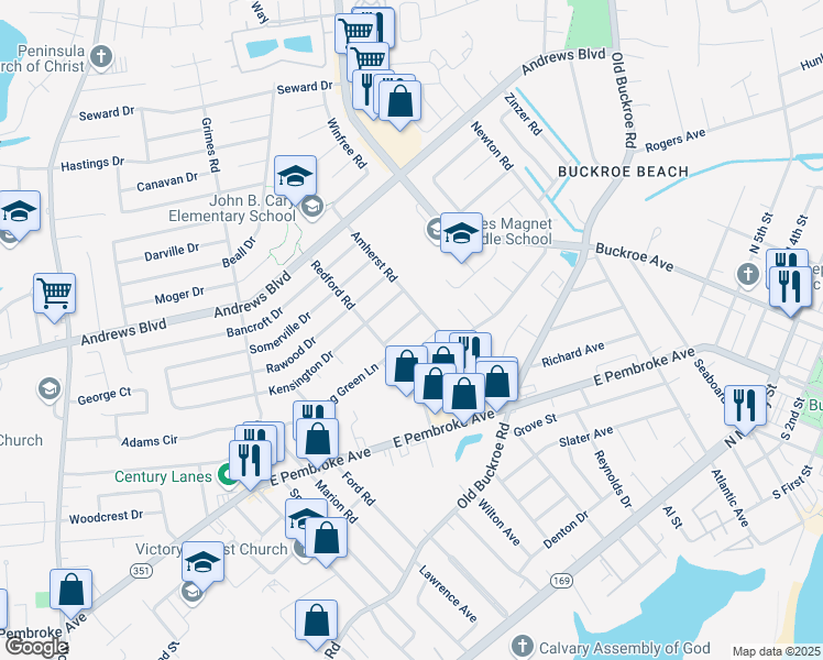 map of restaurants, bars, coffee shops, grocery stores, and more near 2009 Whitman Place in Hampton